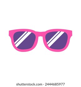 Fashionable pink women sunglasses with tinted lenses. Glasses accessory for protection from bright summer sun. Summer vacation icon. Simple flat cartoon vector isolated on white background