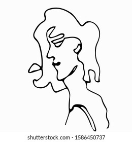 Fashionable portraits in one line. Woman profile isolated on a white background