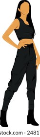 Fashionable posing girl wearing stylish outfit full length faceless vector illustration