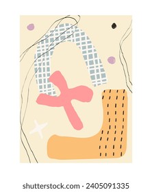 fashionable poster with abstract graphic shapes on a beige background. Minimalist forms in the style of modern art. Geometric posters in trendy retro brutalist style. Swiss design aesthetic.