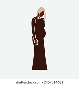 Fashionable pregnant black woman in elegant line art style vector