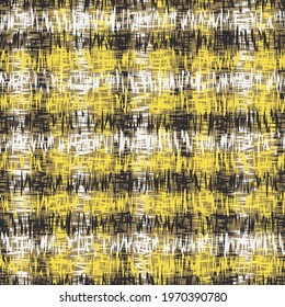 Fashionable print with abstract pattern. Yellow, black, white colors illustration. Seamless print for fabric, plaid, paper, t-shirts, outerwear. Chaotic, abstract illustration