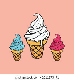 Fashionable print for a t-shirt with ice-cream and vector image