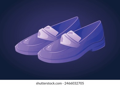 Fashionable purple women's shoes, leather elegant loafers. Vector isolated cartoon illustration.