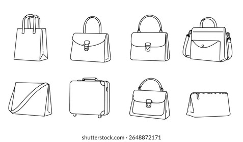 Bolsas na moda em estilo de arte de linha para Catálogos Boutique e Gráficos de Marketing de Ecommerce