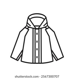 fashionable rain jacket vector logo, stylish streetwear in outline art icon