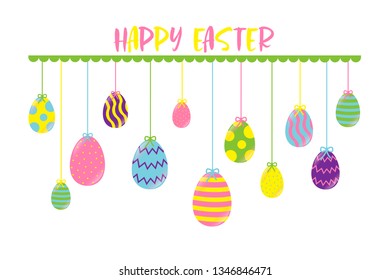 Fashionable realistic gift cards with colorful Easter. Vector illustration for poster, card, label, banner design. Happy Easter. Painting on eggs.