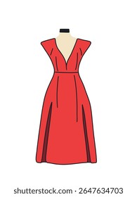 vestido vermelho na moda no manequim, vetor
