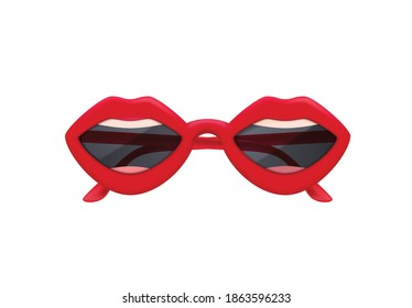 Fashionable red lips shaped sunglasses realistic vector illustration