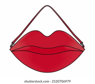 Fashionable Red Lips, Shoulder Bag, Bags Design Isolated In White Background, Realistic Fashion Vector