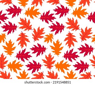 Fashionable red and orange leaves foliage seamless pattern vector graphic design. Textile print with oak leaves foliage stylish illustration. Premium fabric print.