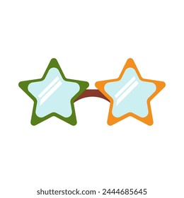 Fashionable retro glasses with star shaped frames painted in Irish flag colors. Holiday party accessory, Happy Patrick party element. Simple cartoon vector isolated on white background