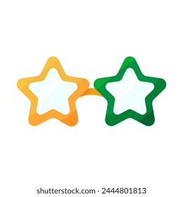 Fashionable retro glasses with star shaped frames painted in Irish flag colors. Holiday party accessory, Happy Patrick party element. Simple cartoon vector isolated on white background