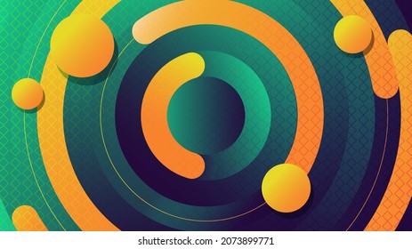 Fashionable retro-futuristic background 80-90s style. The old concept of cyberpunk circles. Shapes of design elements for disco genre, retro party or themed event.