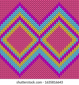 Fashionable rhombus argyle knitting texture geometric vector seamless. Scarf stockinet ornament. Traditional seamless knitted pattern. Handicraft backdrop.