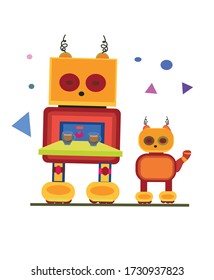 Fashionable robots for kids, can do coffee and be a friend. vector illustration