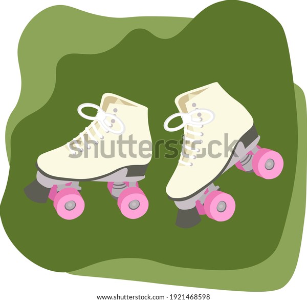 Fashionable roller skates poster, card template.\
Modern hand drawn vector greeting card with roller skates. Retro\
poster design for web and print. white roller skates with pink\
wheels. vector
