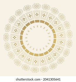 Fashionable round illustration. Gold pattern in oriental style. Japanese or Chinese traditional ornament. Geometric background with different shapes and gradient. Cyclic poster for home decor.