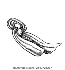 A fashionable scarf is an accessory for the neck. Beauty and fashion. A black and white vector illustration made by hand. A design element. Eye-catching on a white background. For packages, labels.