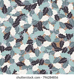 Fashionable seamless camouflage from chaotically located oak leaves.