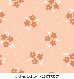Fashionable seamless floral pattern. Endless elegant print of terracotta flowers. Coral background. Printing color in a flower. Stock vector.