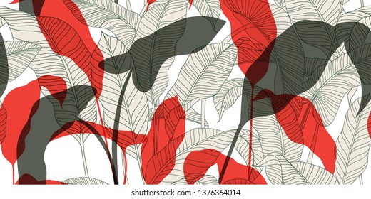 Fashionable seamless floral pattern in vintage oriental style. Sketch of exotic leaves on a light background. Hand-drawn vector illustration.	