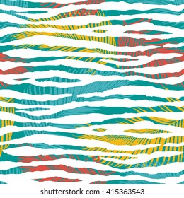 Fashionable seamless palm leaves pattern background. Colorful zebra exotic animal print. Vector pattern.