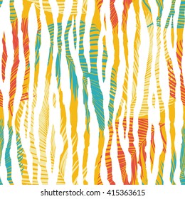 Fashionable seamless palm leaves pattern background. Colorful zebra exotic animal print. Vector pattern.