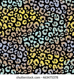 Fondo de diseño de hojas de palmera sin costura. Animales exóticos de leopardo colorido. Patrón vectorial.