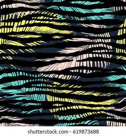 Fashionable seamless palm leaves pattern background. Colorful zebra exotic animal print. Vector pattern. 