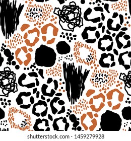 Fashionable seamless pattern of abstract lines, shapes, leopard spots.