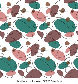 Patrón moderno y sin fisuras con formas abstractas. Formas simples dibujadas a mano. Resumen de la ilustración vectorial moderna en colores brillantes. Los tonos jugosos dominan el fondo blanco. Línea de textura y marca de sellado.