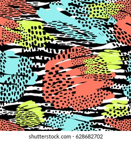 Fashionable seamless pattern background. Colorful zebra exotic animal print. Vector pattern. 