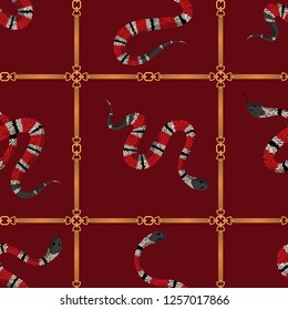Fashionable Seamless Pattern with Belts and tropical snakes. Fashion Background with Leather Straps and snake for Fabric, Textile, Wallpaper. Vector illustration