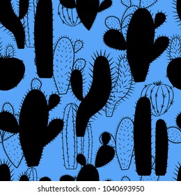 Fashionable seamless pattern with cactuses. Vector illustration.