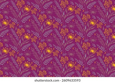 fashionable seamless pattern with continuous line cotton flower art for wrapping fabric women wear and home accessories

