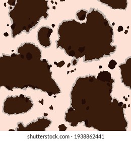Fashionable seamless pattern in the form of cow leather in brown spots on a light beige background. Trendy vector illustration in flat style for wrapping paper, wallpaper, print fabric.