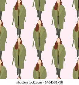 fashionable seamless pattern with human dressed in a trendy autumn clothes