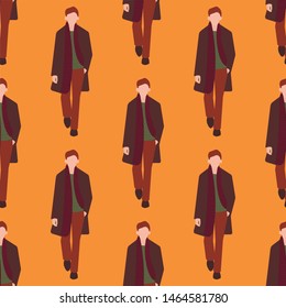 fashionable seamless pattern with human dressed in a trendy autumn clothes