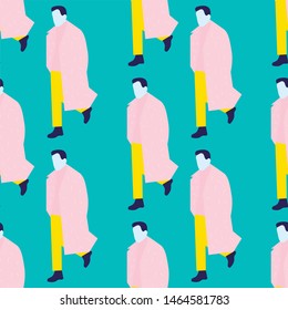 fashionable seamless pattern with human dressed in a trendy autumn clothes