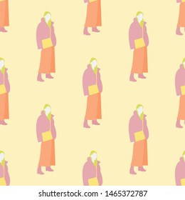 fashionable seamless pattern with human dressed in a trendy autumn clothes