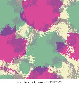 Fashionable seamless pattern with large stains and smears. Saturated purple and turquoise spots placed on a off-white background.  Perfect texture for consumer industry design, interior decoration etc