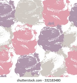 Fashionable seamless pattern with large stains and smears forming stylized rose flowers. Pastel color palette with pink and violet.  Perfect texture for consumer industry design, interior decoration