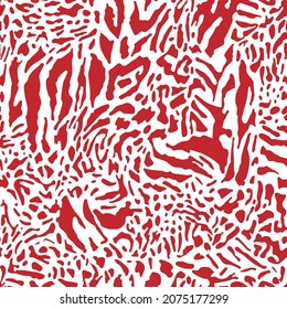 Fashionable seamless pattern with stylized tiger derma. Red stripes on white. Zebra leather elegant design. Trendy fabric swatch, crafted vector background. Stylish artwork of exotic animal skin.