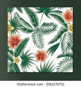 Fashionable seamless tropical floral pattern with colorful plants and leaves on white background. Exotic Jungle floral vector. jungle wallpaper. floral background. summer design