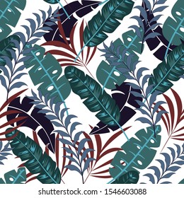 Fashionable seamless tropical pattern with bright green leaves and plants. Vintage pattern. 
Summer colorful hawaiian seamless pattern with tropical plants. 
Beautiful seamless vector floral pattern.