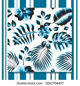Fashionable seamless tropical pattern with bright plant and leaves. Beautiful exotic plants. floral background. Trendy summer Hawaii print. Colorful stylish floral. jungle design