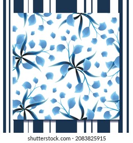 Fashionable seamless tropical pattern with bright plant and leaves in blue color on white background. Jungle leaf seamless vector floral pattern background. Exotic jungle wallpaper