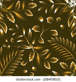 Fashionable seamless tropical pattern with bright fern leaves plants and foliage on delicate background. Beautiful exotic plants. Trendy summer Hawaii print. Colorful stylish floral. nature wallpaper 