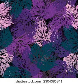 Fashionable seamless tropical pattern with bright flowers and plants on a black background. Seamless pattern with spring flowers and leaves. 
